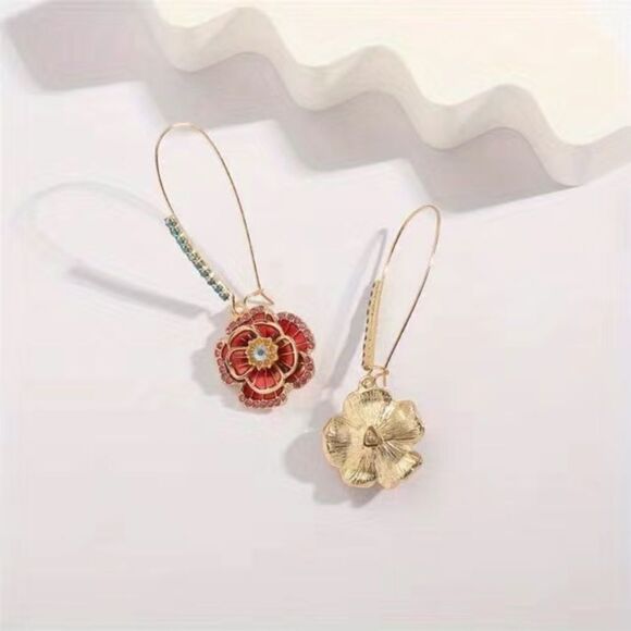 ✨🌺 Stunning Crystal Rose Flower Hook Dangle Earrings 🌺✨ - Picture 8 of 13